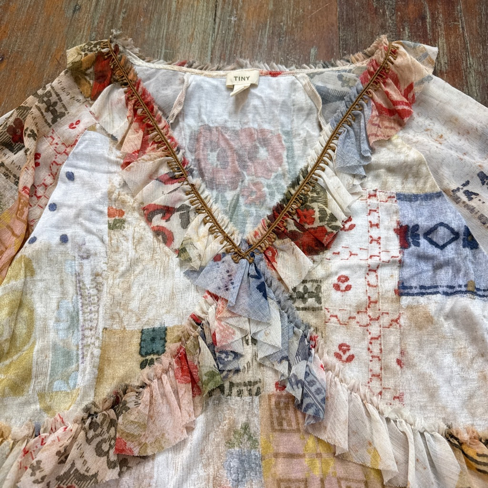 Anthropologie TINY Patchwork Boho Blouse - Ruffle… - image 2